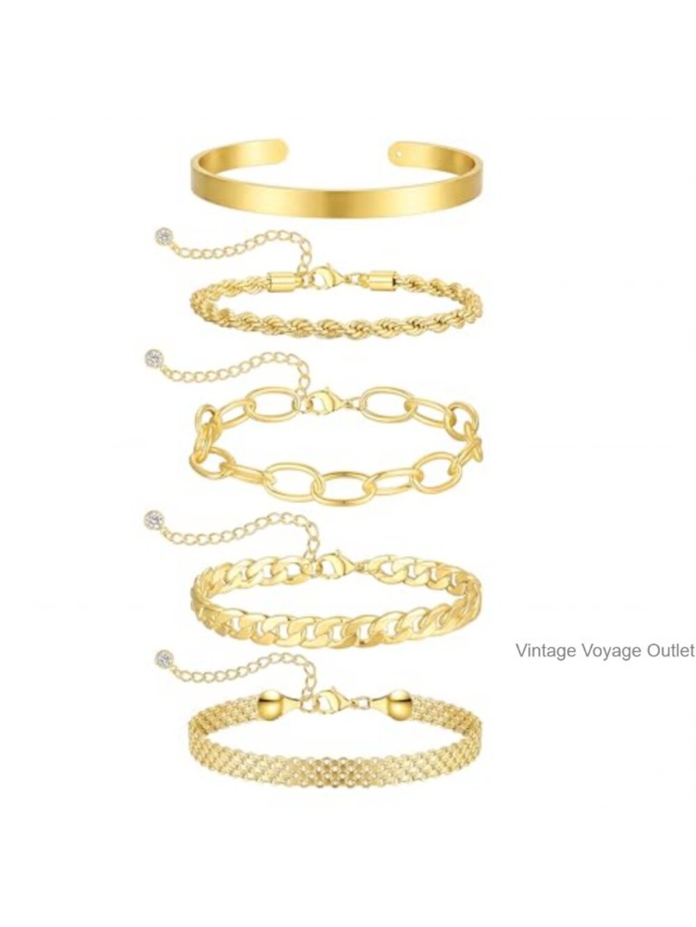 14K Gold Plated Brass Chain Link Bracelet Set Stackable Hypoallergenic
